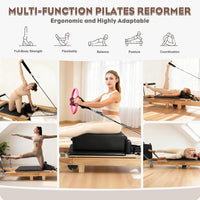 94.5"Pilates Reformer, Wooden Foldable Reformer Pilates Machine with Springs, Quick-Assembly Studio Grade Pilates Reformer Machine, Pilates Equipment with Sitting Box, Jump Board for Home Use & Studio