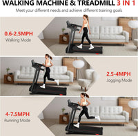 Treadmill with 0-15% Auto Incline, 0.6-7.5MPH Foldable Walking Pad Treadmill with Handle Bar for Home Small, 3.0HP Low Noise Portable Walking Running Machine for Small Space, 350LBS Capacity