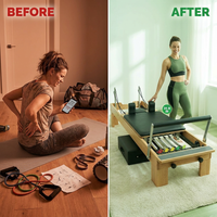 94.5"Pilates Reformer, Wooden Foldable Reformer Pilates Machine with Springs, Quick-Assembly Studio Grade Pilates Reformer Machine, Pilates Equipment with Sitting Box, Jump Board for Home Use & Studio — Before & After