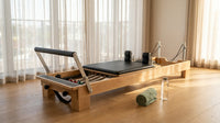 94.5"Pilates Reformer, Wooden Foldable Reformer Pilates Machine with Springs, Quick-Assembly Studio Grade Pilates Reformer Machine, Pilates Equipment with Sitting Box, Jump Board for Home Use & Studio — Lifestyle