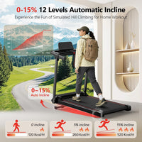Treadmill with 0-15% Auto Incline, 0.6-7.5MPH Foldable Walking Pad Treadmill with Handle Bar for Home Small, 3.0HP Low Noise Portable Walking Running Machine for Small Space, 350LBS Capacity