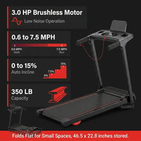 Treadmill with 0-15% Auto Incline, 0.6-7.5MPH Foldable Walking Pad Treadmill with Handle Bar for Home Small, 3.0HP Low Noise Portable Walking Running Machine for Small Space, 350LBS Capacity — Results & Stats