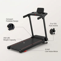 Treadmill with 0-15% Auto Incline, 0.6-7.5MPH Foldable Walking Pad Treadmill with Handle Bar for Home Small, 3.0HP Low Noise Portable Walking Running Machine for Small Space, 350LBS Capacity — infographic
